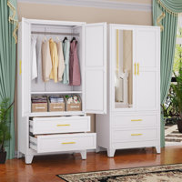 Steel Armoire Wardrobe Closet with Mirror, 71" Metal Clothes Storage Cabinets with 2 Doors, 1 Adjustable Shelf, 2 Drawers, Metal Wardrobe Cabinet with by Winston Porter