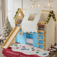 House Loft Bed for Kids with Slide, Ladder, Tent & Lights, Solid Wood, No Box Spring Needed by Latitude Run