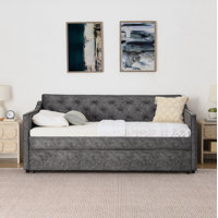Twin Size Upholstery DayBed with Twin Size Pop-up Trundle and USB Charging Design by Corrigan Studio
