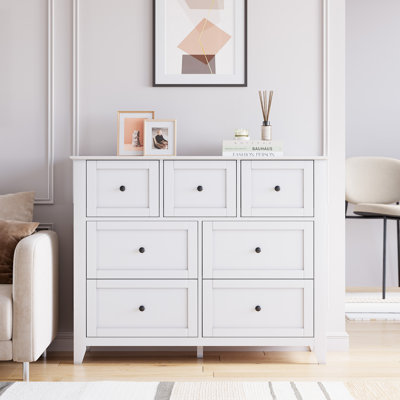7-Drawer Wood Dresser with Metal Handles, Modern Minimalist Chest of Drawers for Bedroom, Living Room by Wrought Studio