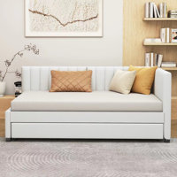 Twin Trundle Upholstered Daybed With Linen Fabric & No-Spring Frame by Latitude Run