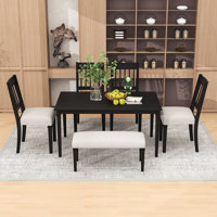 6-Piece Retro Dining Set with Rectangular Table, 4 Padded Chairs and Bench by Red Barrel Studio