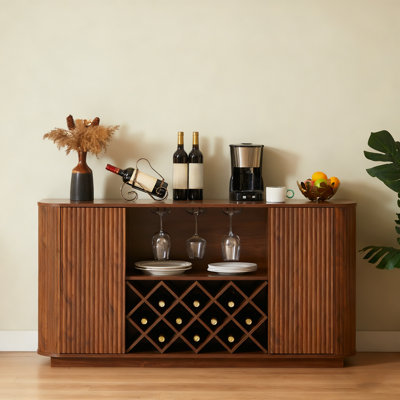 Modern Wavy Curve Sideboard With Wine Rack, Glassware Holder, And Adjustable Shelves For Versatile Storage Solutions.
