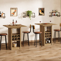 Square Bar Table with Glass Holders, Wine Racks and Storage Shelves