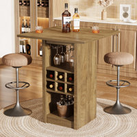 Square Bar Table with Glass Holders, Wine Racks and Storage Shelves