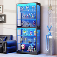 Display Cabinet With Glass Door, Curio Cabinet With 3 Color Light For Collectibles, Display Case With Adjustable Glass Shelves, Human Body Sensor, Mul by Wrought Studio