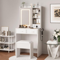 Elegant Bedroom Vanity Table and Chair Set - Stylish Makeup Dressing Table - Comfortable Seat - Ideal for Home Decor and Organization by George Oliver