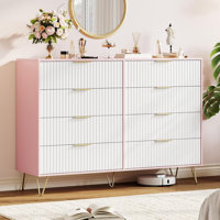 55" Fluted Dresser with 8 Drawers, Modern Wooden Chest & TV Stand for Bedroom & Living Room by Ebern Designs
