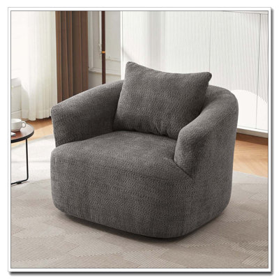 Chenille Upholstered Swivel Barrel Sofa Chair with a Throw Pillow for Living Room, Bedroom by Latitude Run