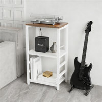 LED Light End Table With Record Player Stand And Vinyl Storage, White by 17 Stories