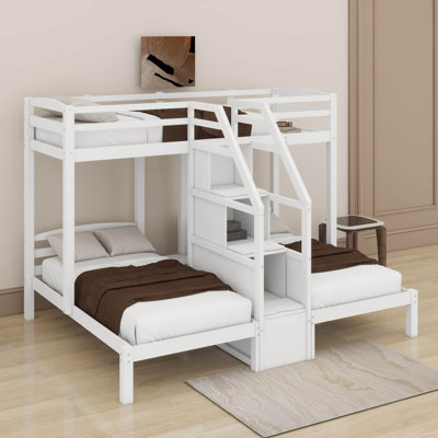 Twin Over Twin & Twin Bunk Bed With Built-In Staircase And Storage Drawer by Harriet Bee