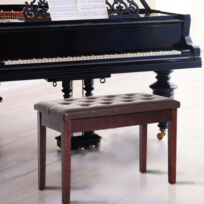 Duet- Keyboard Bench With Faux Leather Cushion And Robust Wooden Frame In Brown Piano Upholstery Base For Duets by Winston Porter