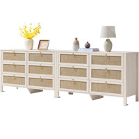 Pomodoro 51" W Rattan 6-Drawer Dresser With Golden Handles — Coastal Boho Bedroom Storage Chest by Bayou Breeze