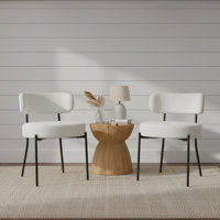 Mid-century Modern White Boucle Upholstered Dining Chairs, With Curved Back & Black Metal Legs by Red Barrel Studio