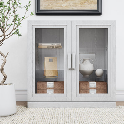 Mance 31"H x 31"W x 16"D Display Cabinet With Tempered Glass Shelves by Ebern Designs
