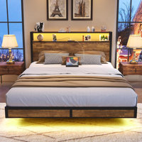 Platform Bed With 2 Tier Storage Headboard, Built-In Charging Station & Led Lighting by Alwyn Home
