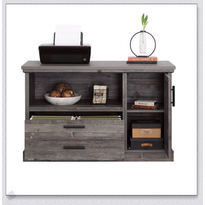 Stylish Brown Finish File Credenza with Adjustable Shelves and Spacious Storage for Home Office Organization by Ebern Designs