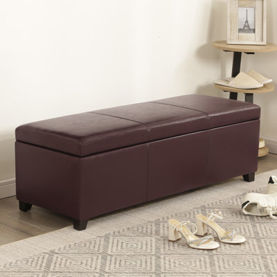 46-Inch Faux Leather Storage Ottoman Bench With Lift-Top, Decorative Stitching by Latitude Run