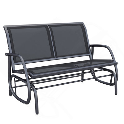 Outsunny 2-Person Outdoor Glider Bench, Patio Double Swing Rocking Chair Loveseat W/ Powder Coated Steel Frame For Backyard Garden Porch, Black by Ebern Designs