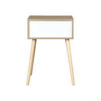 Side Table With 1 Drawer And Rubber Wood Legs, Mid-Century Modern Storage Cabinet For Bedroom Living Room Furniture by George Oliver