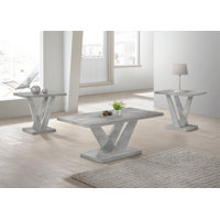 3PC Gray Coffee Table Set Coffee Table And 2 End Tables Rectangular Square Shape Contemporary Style Living Room Home Furniture by Ivy Bronx