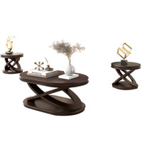 Retro Coffee Table Sets 3 Pieces, Wood Living Room Table Set Include 44" Oval Coffee Table, Round End Table Set Of 2, Espresso by Corrigan Studio