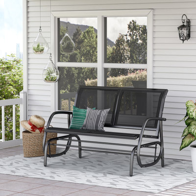Outdoor Glider , 2 Patio Double Swing Rocking Bench. Powder Coated Steel Frame. Comfortable Sling Fabric. Water-, Quick-Drying, -. Backyard Garden Por by Latitude Run