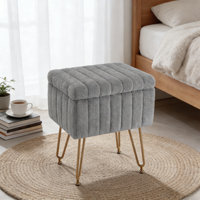 Modern Vanity Stool with Storage Accent Chair with Storage Cozy Faux Fur Cushion by Hokku Designs