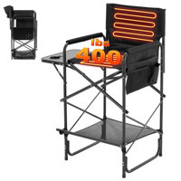 Heated Camping Chairs, Tall Directors Chair With Cup Holder, Mesh Pockets And Footrest by Arlmont & Co.