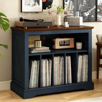 Large Farmhouse Record Player Stand With Vinyl Storage, Turntable Cabinet by Ophelia & Co.