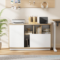 Crain 39"W - Modern Storage Cabinet With Nested Hidden Drawers, Adjustable Shelves And Open Storage For Home Office by Latitude Run
