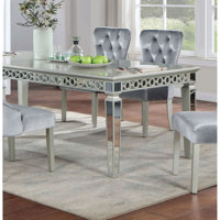 Silver Dining Table W Leaf Mirror Accent Design Contemporary 1Pc Glam Table Dining Room Furniture by Ivy Bronx