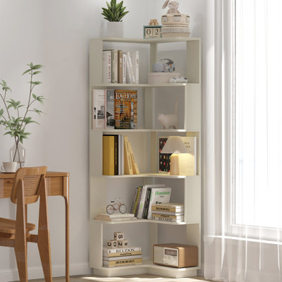 6 Tier Freestanding L-Shaped Corner Bookshelf For Living Room, Bedroom, Wooden Bookcase With Anti-Drop Panle And Anti Tipping Device, Display Shelf Op by Latitude Run