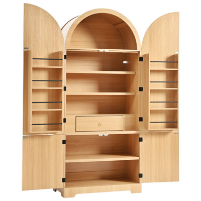 72" Tall Arched Kitchen Pantry Cabinet with 8 Door Shelves, Fluted Storage Cabinets with 3 Adjustable Shelves, Hidden Drawer, Versatile Cupboard for K by Red Barrel Studio