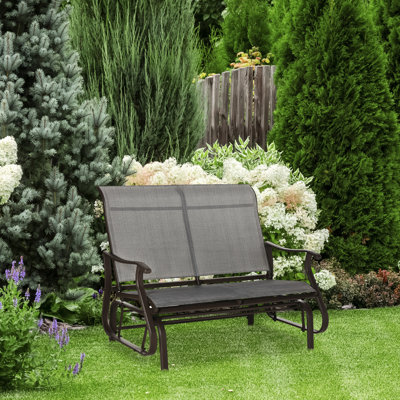 2 Outdoor Glider , Patio Chair With Steel & Mesh Fabric, Gray For Garden, Backyard, Porch Bench, 2 Powder Coated Steel, Grey, Lawn, Garden And Porch, by Latitude Run