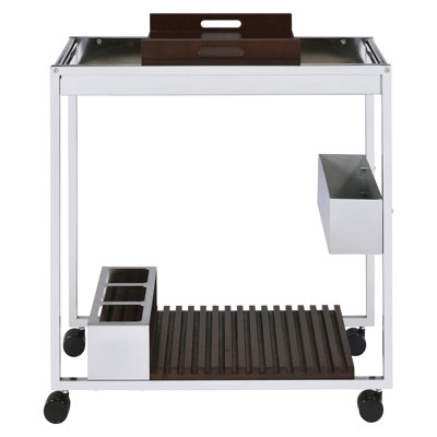 Exceptional & Brown Kitchen Cart For Beverage Serving - 2 Storage Compartments Drinks, Removable Wooden Tray, Wine Bottle Rack, Stemware Shelf With Function Compa by Latitude Run