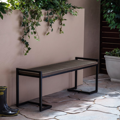 Wood Bench With Metal Legs For Dining Room - Gray Finish, Black Iron 55.59"X15.64"X19.74", Assembly Needed Industrial Style And Seat In Black, 15.64"X by 17 Stories