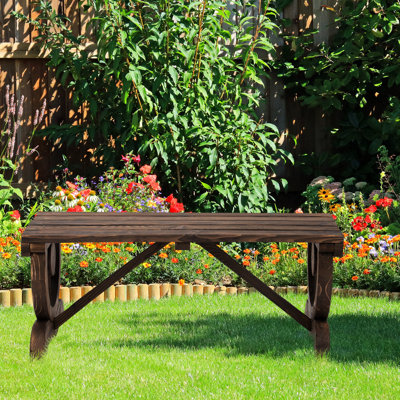 2 Rustic Garden Bench, Outdoor Wagon Wheel Patio Seat, 550 Lbs Support, Brown Wood Capacity, Legs by Ophelia & Co.