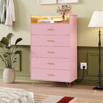 App Controlled LED Dresser with Charging Station & Music Sync, Tall 5-Drawer Storage Cabinet for Bedroom, Living Room by Wrought Studio