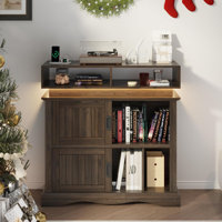 Record Player Stand With Sliding Doors, 15.7" D X 39.4" W X 40" H Record Storage Cabinet With Charging Station Holds Up To 450 Albums, Vinyl Display S by 17 Stories