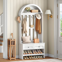 Hall Tree With Bench And Shoe Storage, Arched Entryway Organizer With 8 Hooks by Red Barrel Studio