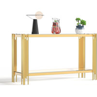 55" Tempered Glass Coffee Table for Living Room Modern Center Table with Stainless Steel Frame,Elegant Rectangular Accent Cocktail Sofa Table for Home by Mercer41