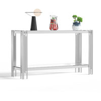 55" Tempered Glass Coffee Table for Living Room Modern Center Table with Stainless Steel Frame,Elegant Rectangular Accent Cocktail Sofa Table for Home by Mercer41
