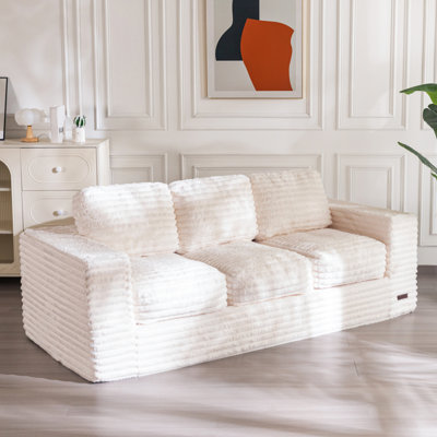 75" Bean Bag Sofa Upholstered 3-seater Floor Sofa With Pillows by Trule