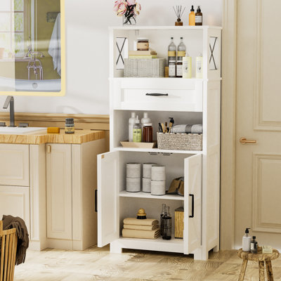 55" Farmhouse Kitchen Pantry Cabinet, 5-Tier Pantry Storage Cabinet With 2 Barn Doors And Drawer, Tall Sideboard Buffet Cupboards Storage Shelf For Ho by Ebern Designs
