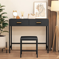 Computer Desk With 2 Drawers, Modern Makeup Vanity Desk With Stool by Latitude Run