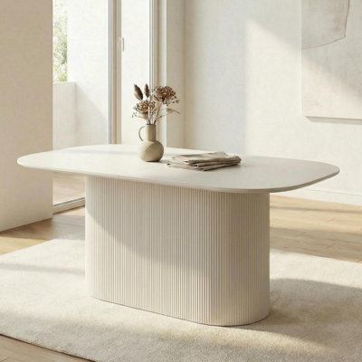63" Modern Large Dining Table With Vertical Striped Base, Rectangle Kitchen Dinner Table For Dining Room by Latitude Run