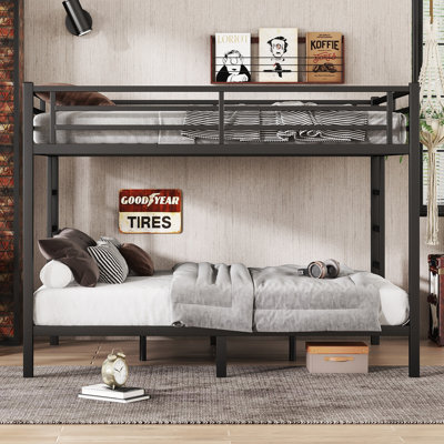 Queen Over Queen Bunk Bed,heavy Duty Metal Bunk Bed Frame For Adults,2 Side Ladder,guardrail,space-saving,noise Reduced,no Box Spring Needed,black by 17 Stories
