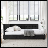 Upholstered Tufted Bed Frame with Comfortable Backrest and Armrests, Velvet Sofa Bed for Bedroom and Living Room by Mercer41