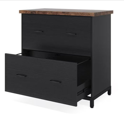 2-Drawer Lateral File Cabinet, Rustic Wood Filing Cabinet for Home Office, A4/Letter Size, Printer Stand with Storage & Heavy-Duty Steel Frame, Brown by 17 Stories
